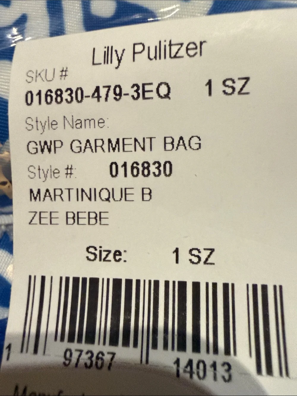 Lilly Pulitzer Blue and White Martinique Print Garment Bag